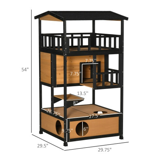Outdoor cat house dimensions 29.75 by 29.5 by 54 inches with entry hole sizes