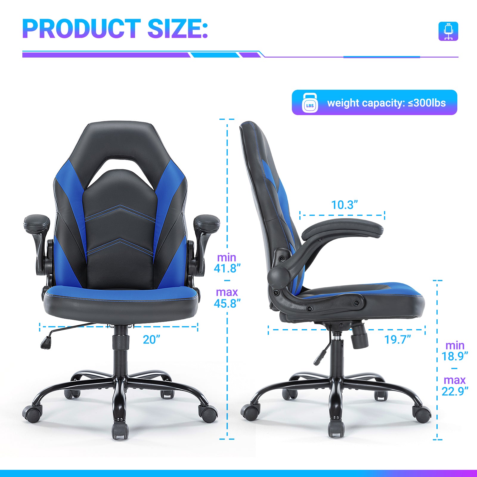 PU Leather Ergonomic Gaming Chair, Lumbar Support