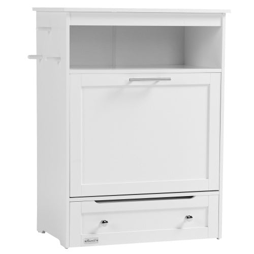 Pet feeder station side table with tilt out storage cabinet and hooks