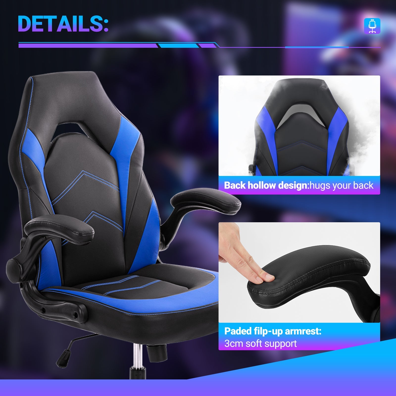 Ergonomic gaming chair swivel base and nylon casters close up