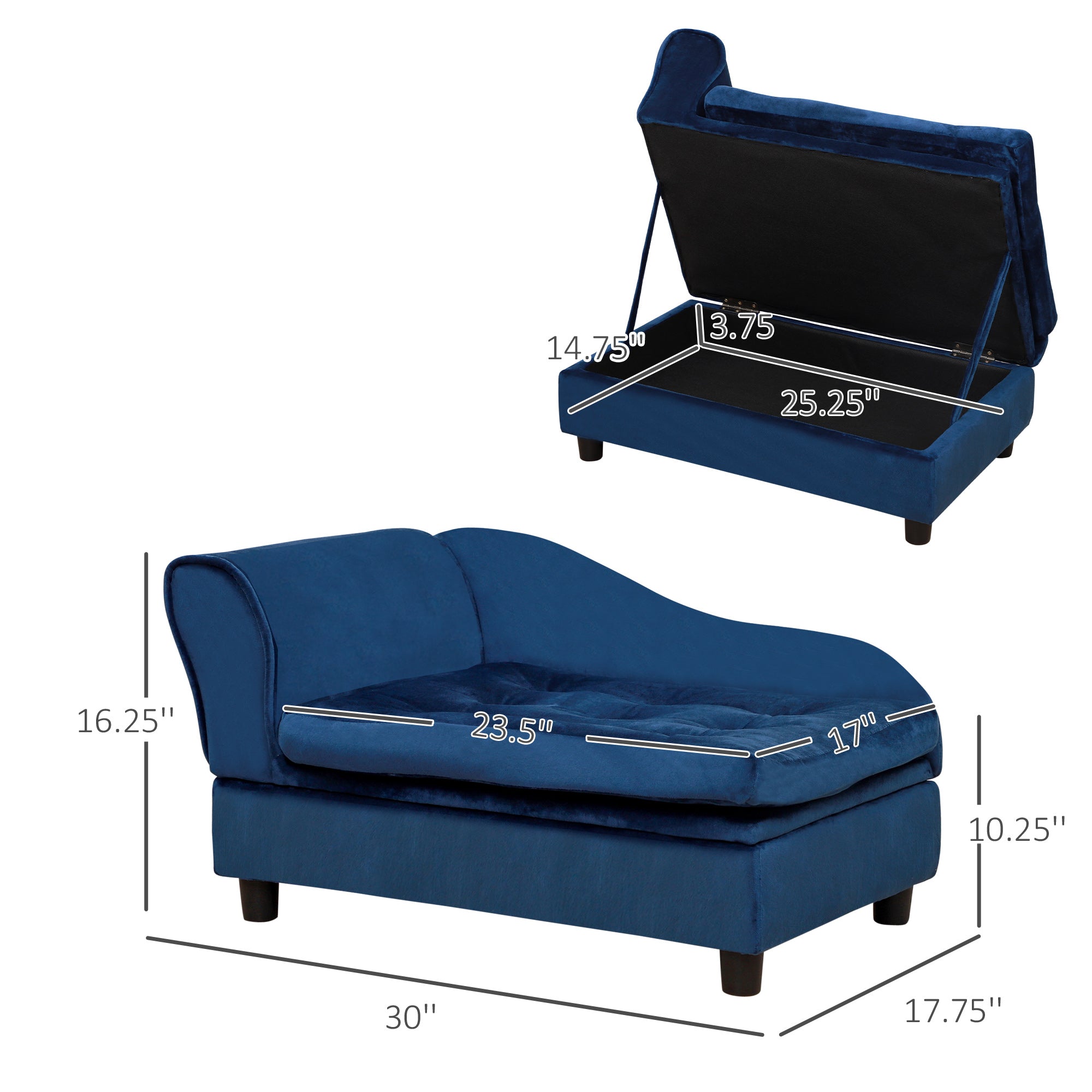 Dog bed storage compartment capacity view