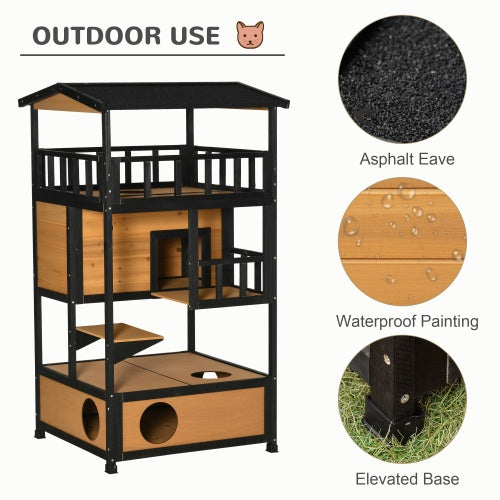 Outdoor cat house asphalt eave waterproof painted wood and elevated base