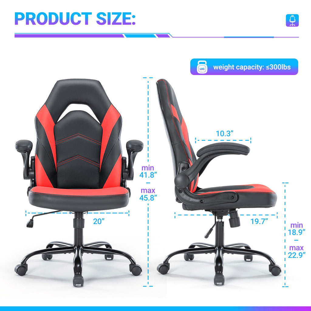 Red gaming chair product size and weight capacity chart