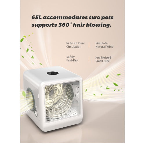 70L pet dryer box accommodates two pets with 360 degree hair blowing