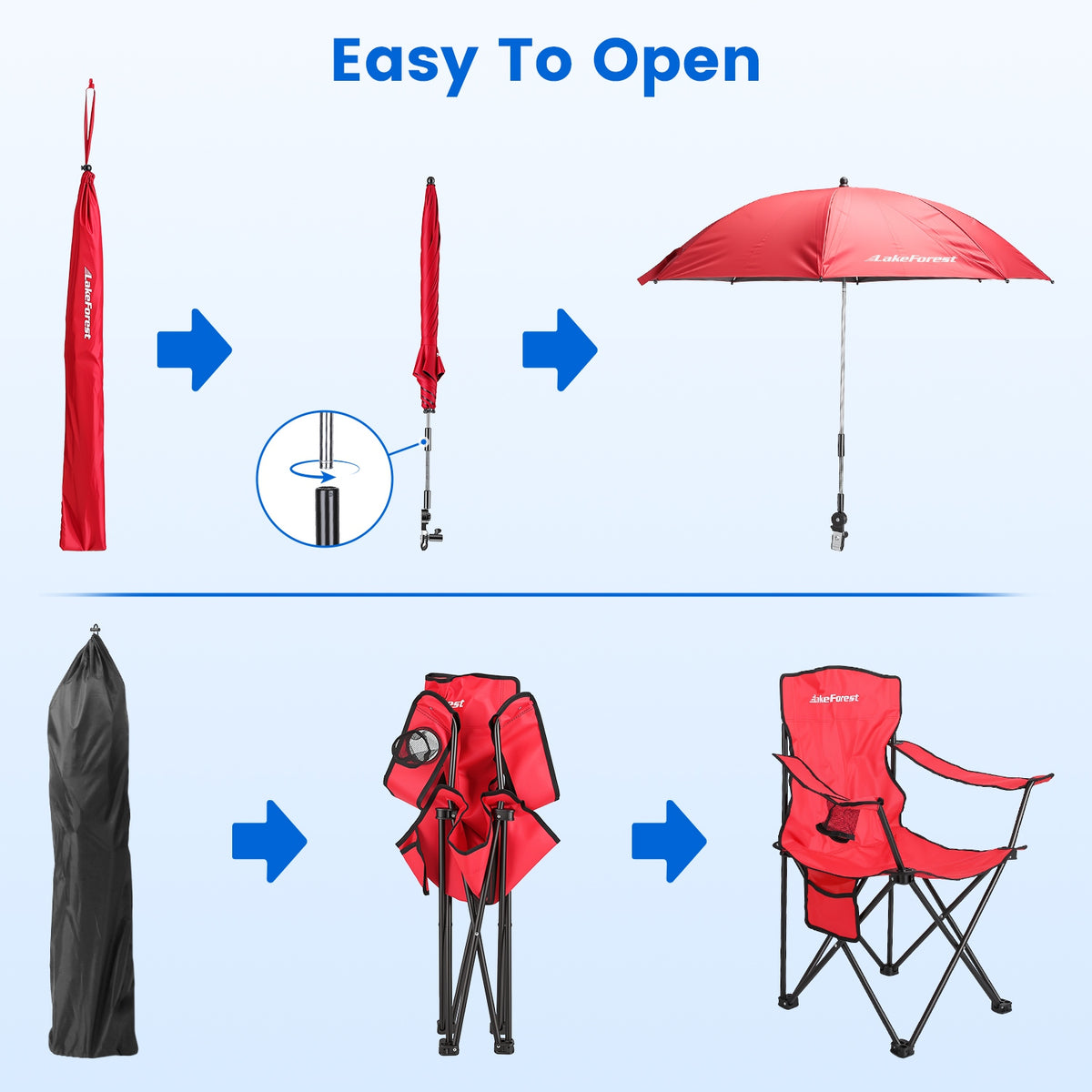 Foldable camping chair with detachable umbrella – product photo 2